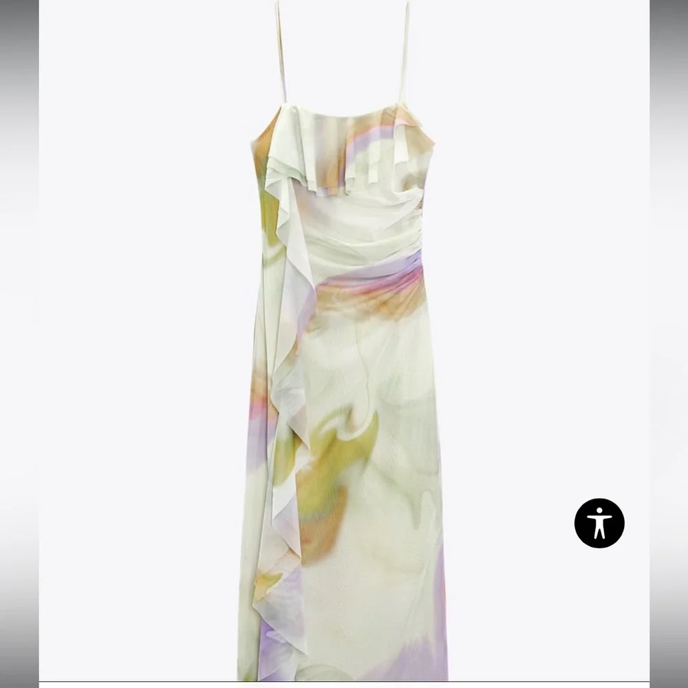Green purple Tie dye tulle Zara summer dress - Picture 4 of 11